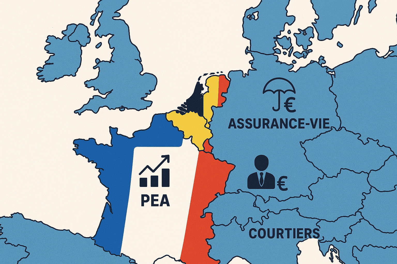Carte des avantages fiscaux pour investir en France et Belgique : PEA, assurance-vie et courtiers en ligne