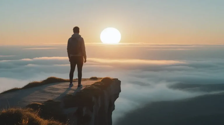Personne observant un horizon lumineux au lever du soleil, symbolisant un nouveau départ et la possibilité de transformer sa vie en 90 jours.