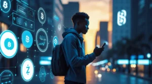 Jeune Africain utilisant la technologie pour créer de la richesse grâce aux fintechs, à l’IA et au e-commerce.