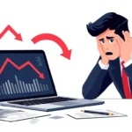 Investisseur inquiet devant graphique boursier en baisse illustrant les erreurs courantes qui font perdre 50% en bourse