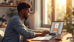 Jeune entrepreneur africain créant et vendant un ebook en PDF sans budget sur son ordinateur portable