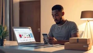 eune homme ivoirien lançant son business de dropshipping depuis la Côte d'Ivoire sur son ordinateur