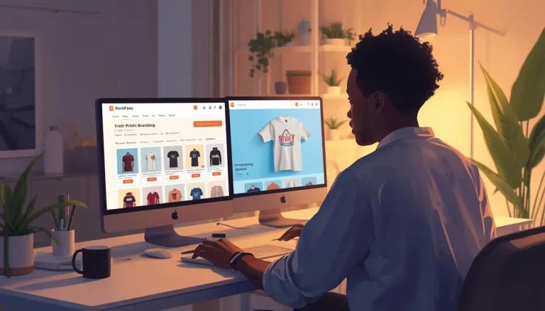 Jeune homme africain comparant le dropshipping et le print on demand sur son ordinateur portable