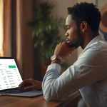 Jeune homme africain cherchant à accéder à Nalo Cashbee ou Livret A depuis l'Afrique sur son ordinateur