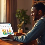 Jeune homme africain utilisant Notion gratuitement pour gérer son budget sur un ordinateur portable