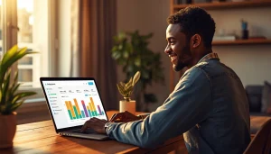 Jeune homme africain utilisant Notion gratuitement pour gérer son budget sur un ordinateur portable