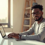 Jeune freelance africain travaillant sur son ordinateur portable pour trouver des sites de freelance qui paient en Afrique