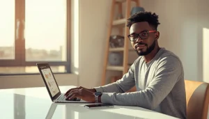 Jeune freelance africain travaillant sur son ordinateur portable pour trouver des sites de freelance qui paient en Afrique