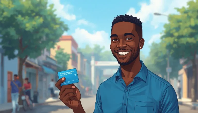 Jeune homme à Dakar tenant une carte de mutuelle de santé low-cost – assurance santé pas chère au Sénégal