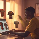 Jeune entrepreneur africain créant des designs print-on-demand sur Teespring depuis Abidjan pour gagner en FCFA