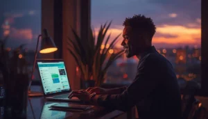 Freelance en Côte d'Ivoire utilisant ChatGPT-5 pour rédiger des propositions clients rapidement sur son ordinateur portable