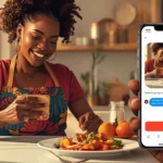 Jeune femme africaine préparant ses plats maison pour son food delivery via Telegram avec paiement Wave en Côte d'Ivoire