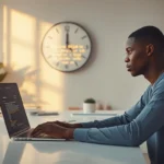 Jeune professionnel africain utilisant les prompts Notion AI pour réduire son temps de travail de 5 heures à 30 minutes
