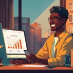 Jeune entrepreneur ivoirien gérant sa boutique TikTok Shop depuis Abidjan avec des produits commandés sur Amazon US