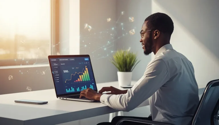 Entrepreneur africain utilisant l'IA pour automatiser son marketing email et transformer 500 leads en 200 000 FCFA de revenus mensuels