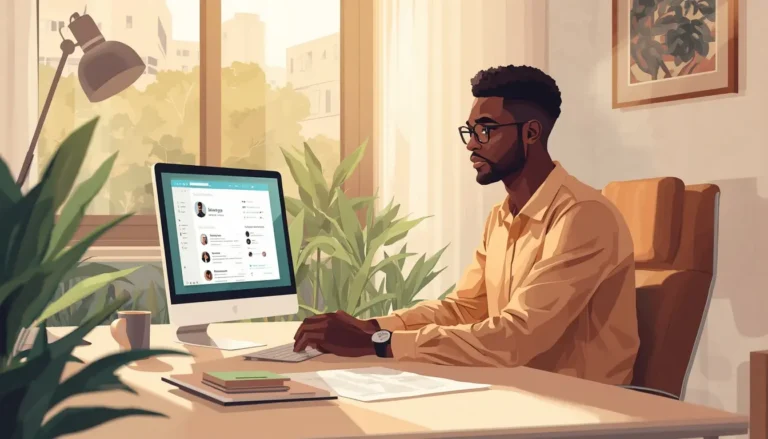 Coach CV freelance au Sénégal analysant un profil Upwork sur son ordinateur à Dakar pour aider un freelance à gagner 180k FCFA par mois