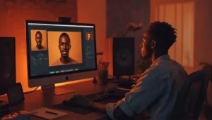 Jeune créateur sénégalais qui crée et vend un pack de presets Photoshop depuis son studio à Dakar pour toucher 120 000 FCFA
