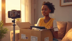 Jeune entrepreneuse sénégalaise qui déballe des produits importés de Chine à Dakar pour vendre via TikTok Shop Sénégal