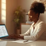 Traductrice freelance wolof-français au travail sur un projet à Dakar pour atteindre 150 000 €