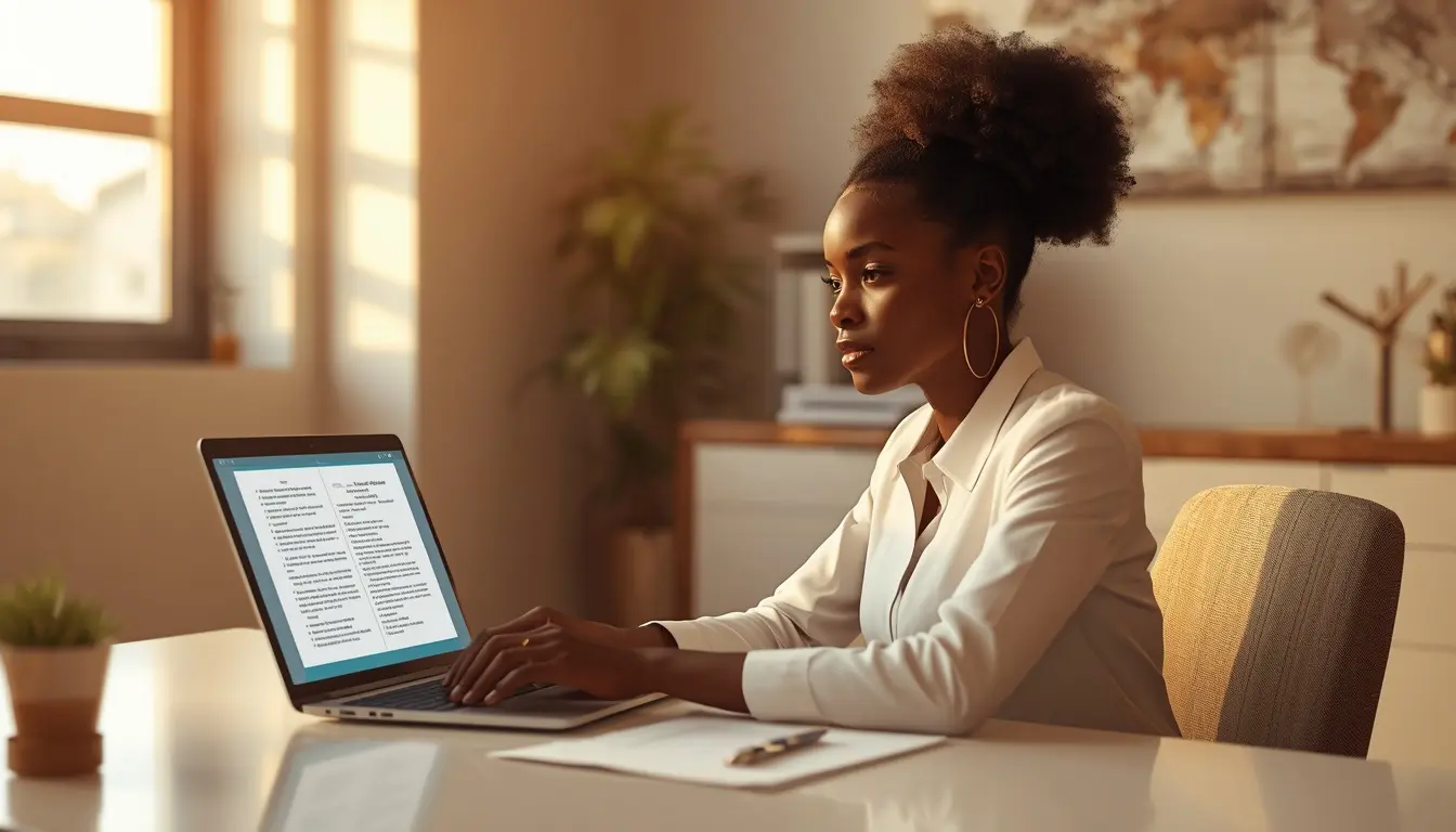Traductrice freelance wolof-français au travail sur un projet à Dakar pour atteindre 150 000 €