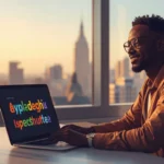 Jeune entrepreneur africain créant et vendant des fonts digitaux depuis son appartement pour générer 100 000 FCFA par mois