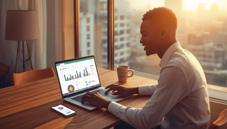 Jeune homme ivoirien en train de vendre des templates Excel depuis son appartement à Abidjan avec encaissement Wave