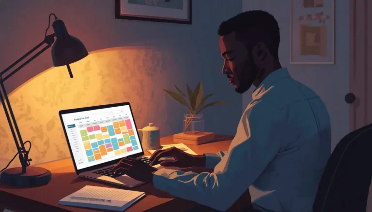 Jeune entrepreneur ivoirien organisant sa semaine avec un agenda Time Blocking pour lancer son business tout en conservant son emploi