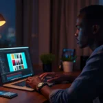 Créateur africain comparant Canva Pro vs gratuit sur son ordinateur à Abidjan