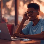 Jeune freelance africain qui utilise ChatGPT pour gagner de l'argent depuis son ordinateur